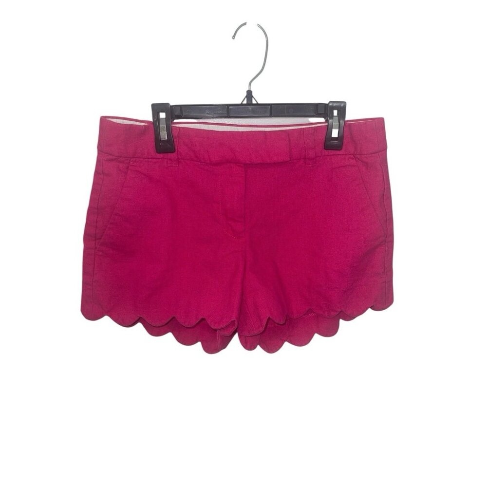 J CREW Women's Size 2 Scallop-Hem Shorts in Begonia Pink Linen Cotton Blend